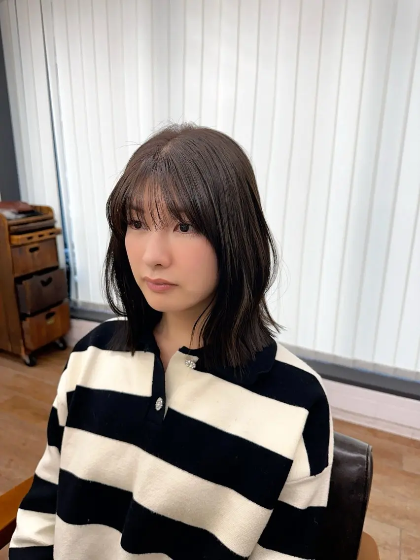 ミディアム カラー パーマ ヘアアレンジ メンズ キッズ レイヤーカット/ 巻ける縮毛矯正のヘアスタイル