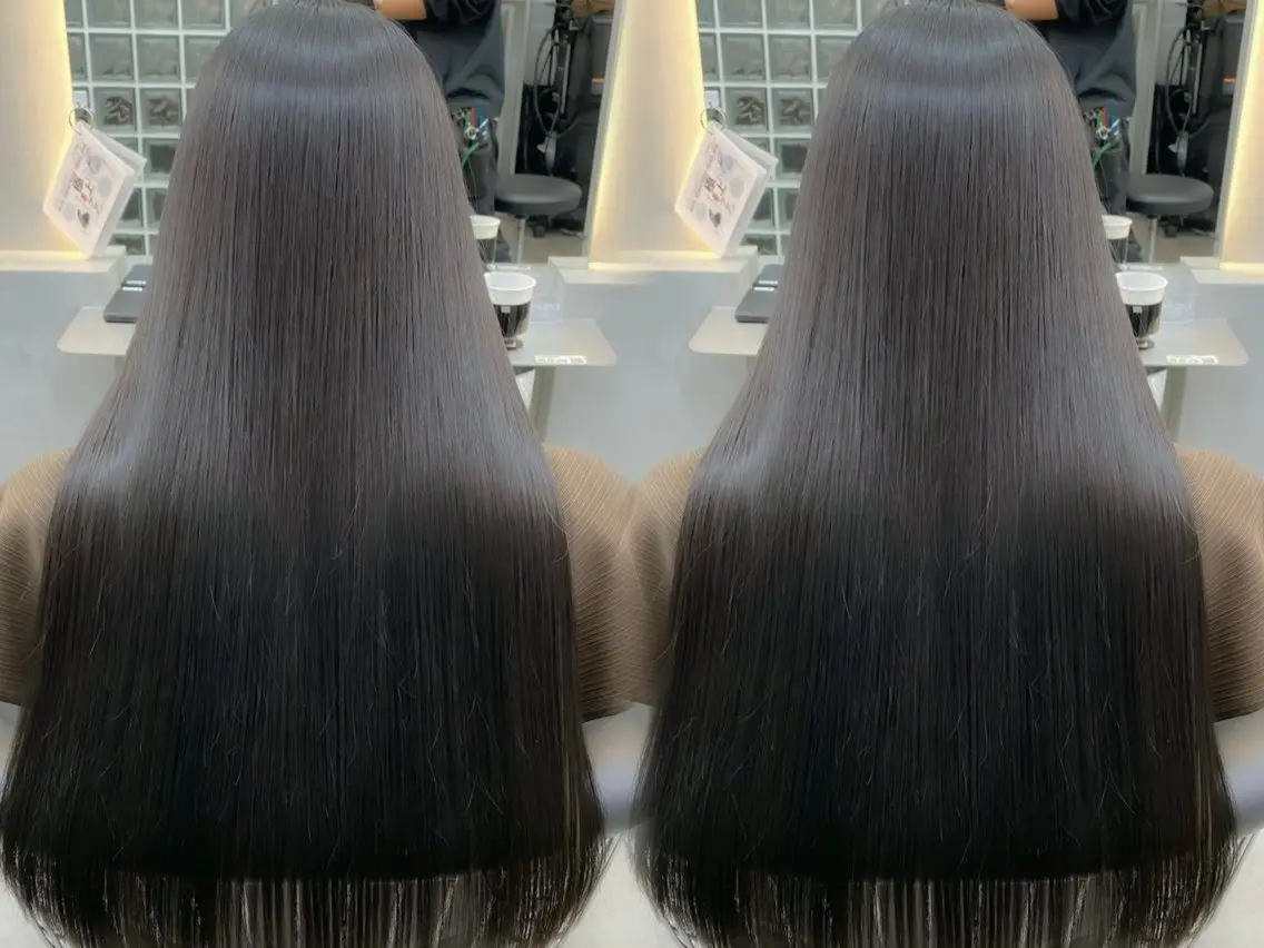 ロング カラー 黒髪 ロング カット ヘアカラー 縮毛矯正 トリートメント ‎🤍レイヤー/ 縮毛矯正🖤菊池瑛士のヘアスタイル