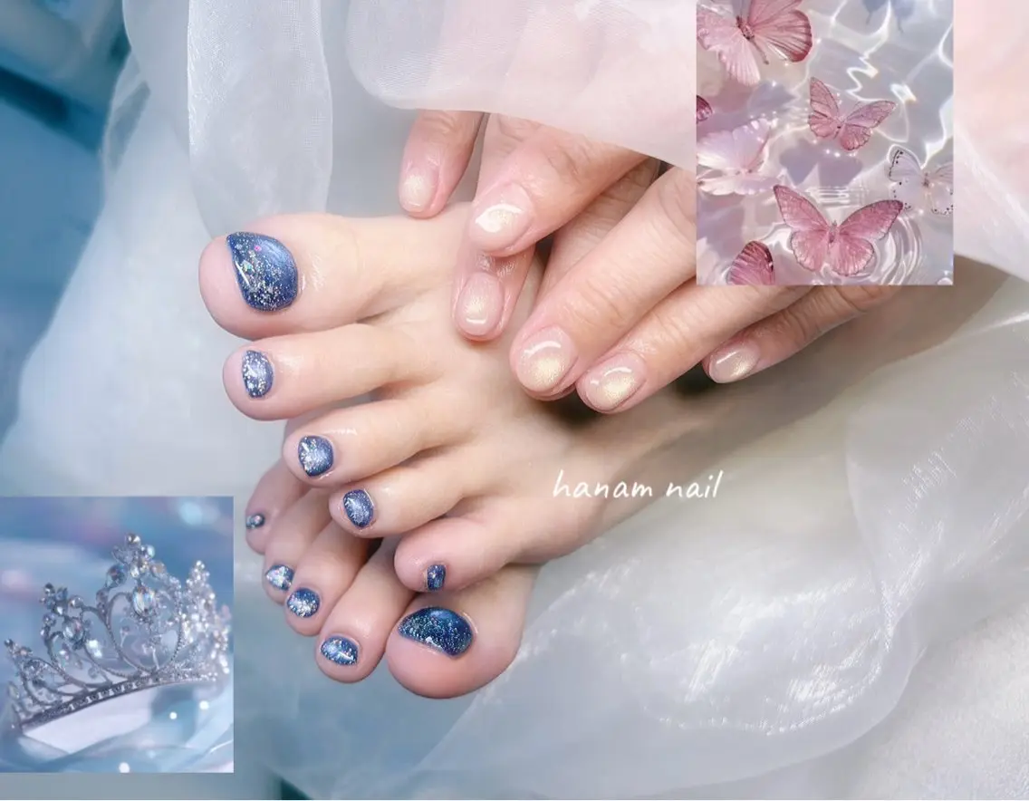 ネイル フットネイル フットネイル hanam nail 🌿🩵ハナムネイルのネイルデザイン