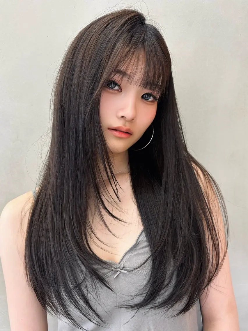 ロング カラー 透明感カラー トリートメント 色気レイヤースタイル 洒落色気ヘアマサトのヘアスタイル