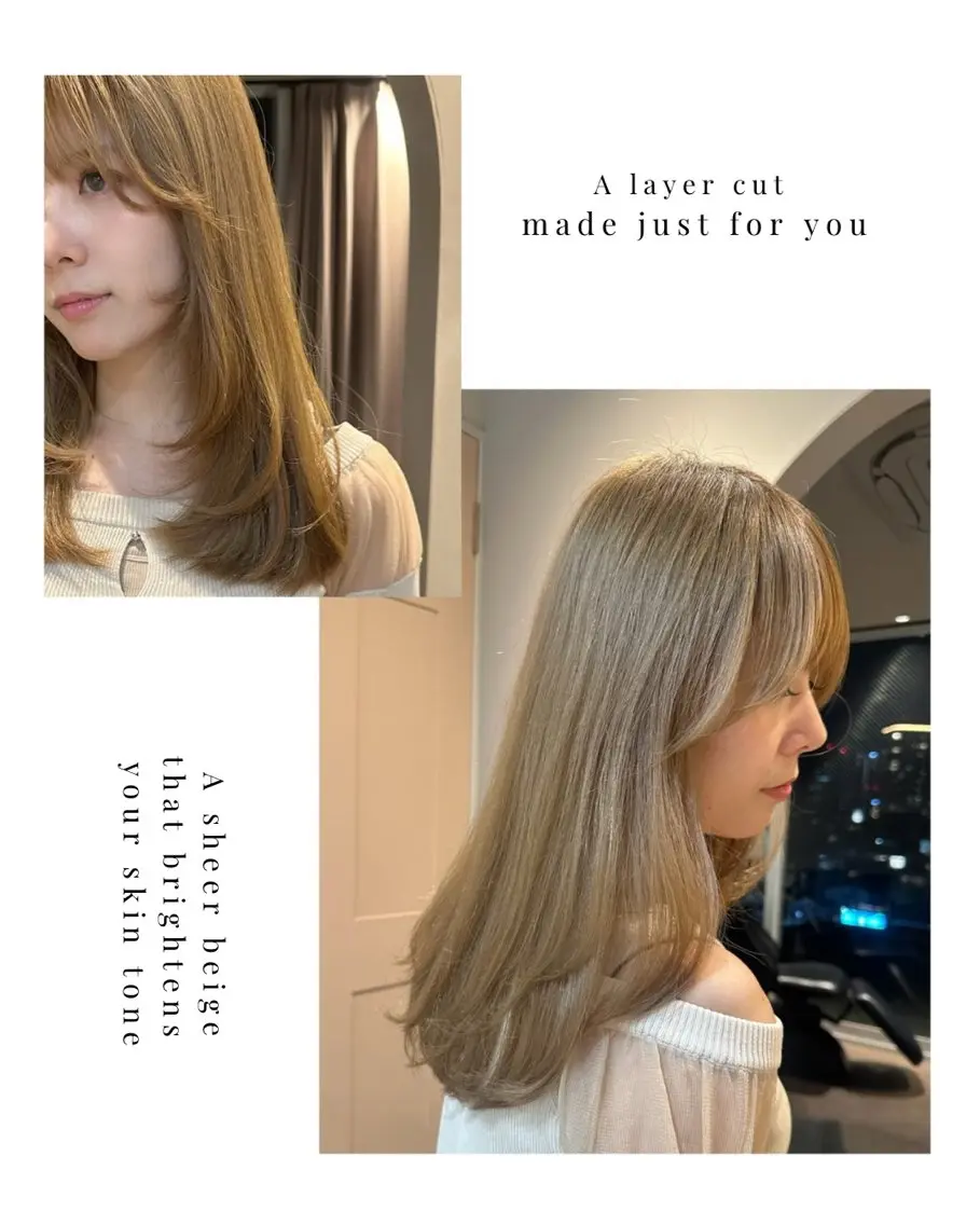 ミディアム カラー MIYU透明感カラー ブリーチなしWカラーのヘアスタイル