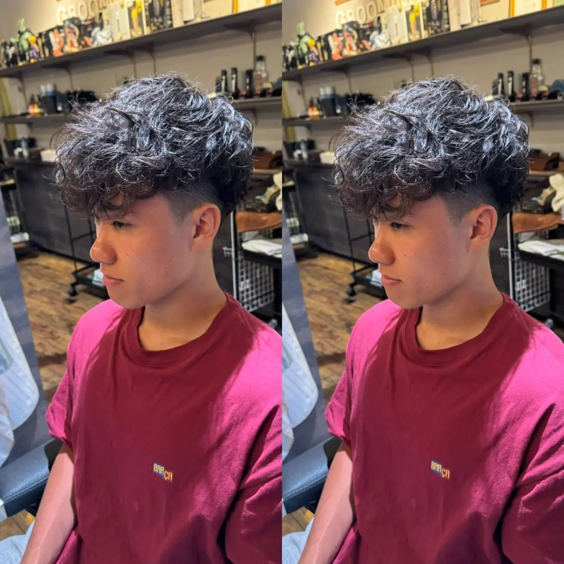 ショート パーマ メンズ メンズパーマ スペインカール カット パーマ 久保 貴大のヘアスタイル