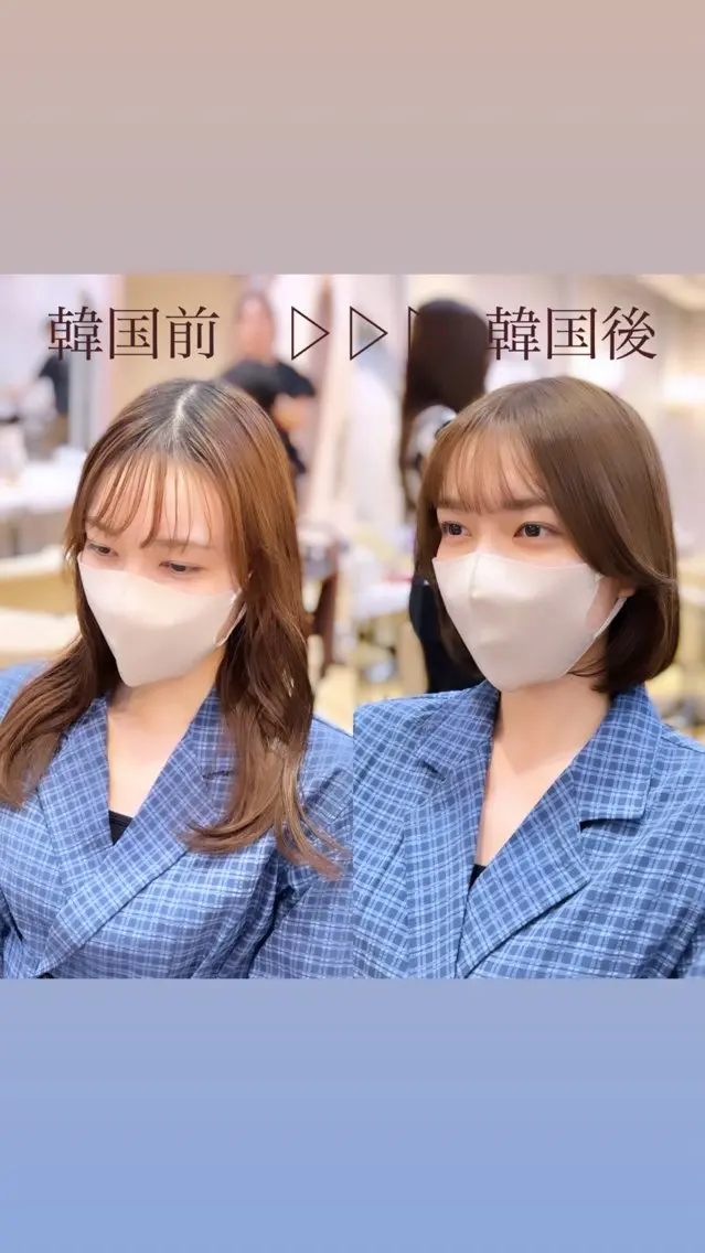 ミディアム カラー ヘアアレンジ ボブ 顔周りカット 韓国風ヘア カット ヘアカラー トリートメント ヘアセット 前髪/ 顔周り/とばみかのヘアスタイル