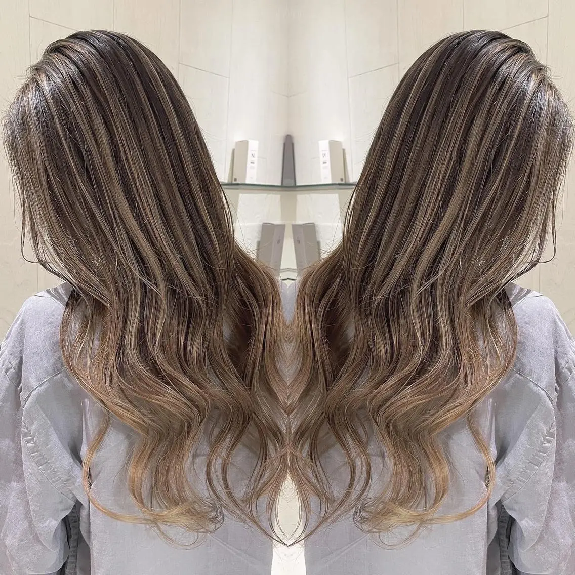 ロング カラー アッシュ バレイヤージュ グレージュ 外国人風カラー レイヤーカット ヘアカラー トリートメント 河合秀明/ショート /ボブ/レイヤーのヘアスタイル