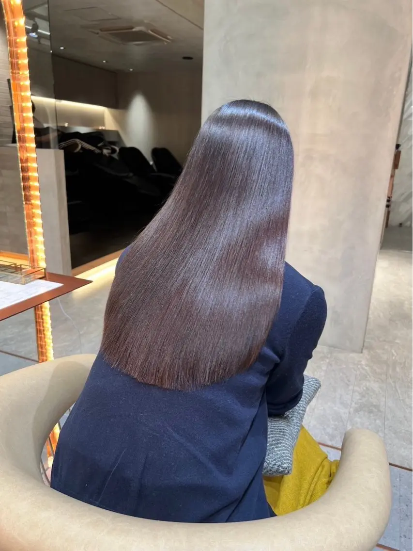 ロング カット 縮毛矯正 トリートメント 縮毛矯正/レイヤー 顔周/艶カラ-/笑璃のヘアスタイル