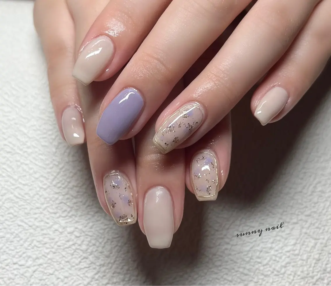 ネイル ジェルネイル ミラーネイル パラジェル パープル sunny nailのネイルデザイン