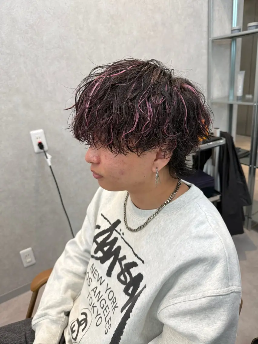 ミディアム カラー パーマ ミディアムパーマ メッシュ カット パーマ メンズパーマ職人/ 天神/tatsukiのヘアスタイル