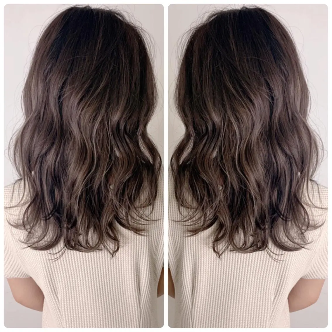 セミロング カラー アッシュ バレイヤージュ ブリーチ デザインカラー グレージュ カット ヘアカラー 京都大人女性ショート 徒歩1分/秋山のヘアスタイル