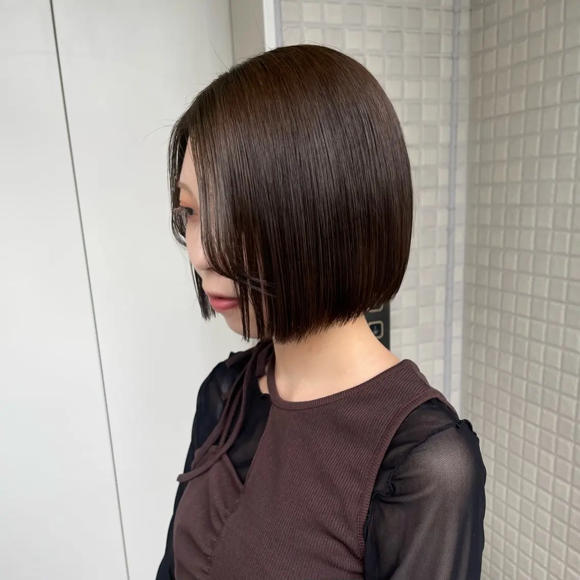 ショート 前下がりボブ ボブ 似合わせカット 銀座：似合わせカラー オリーブ🫒アレンジのヘアスタイル
