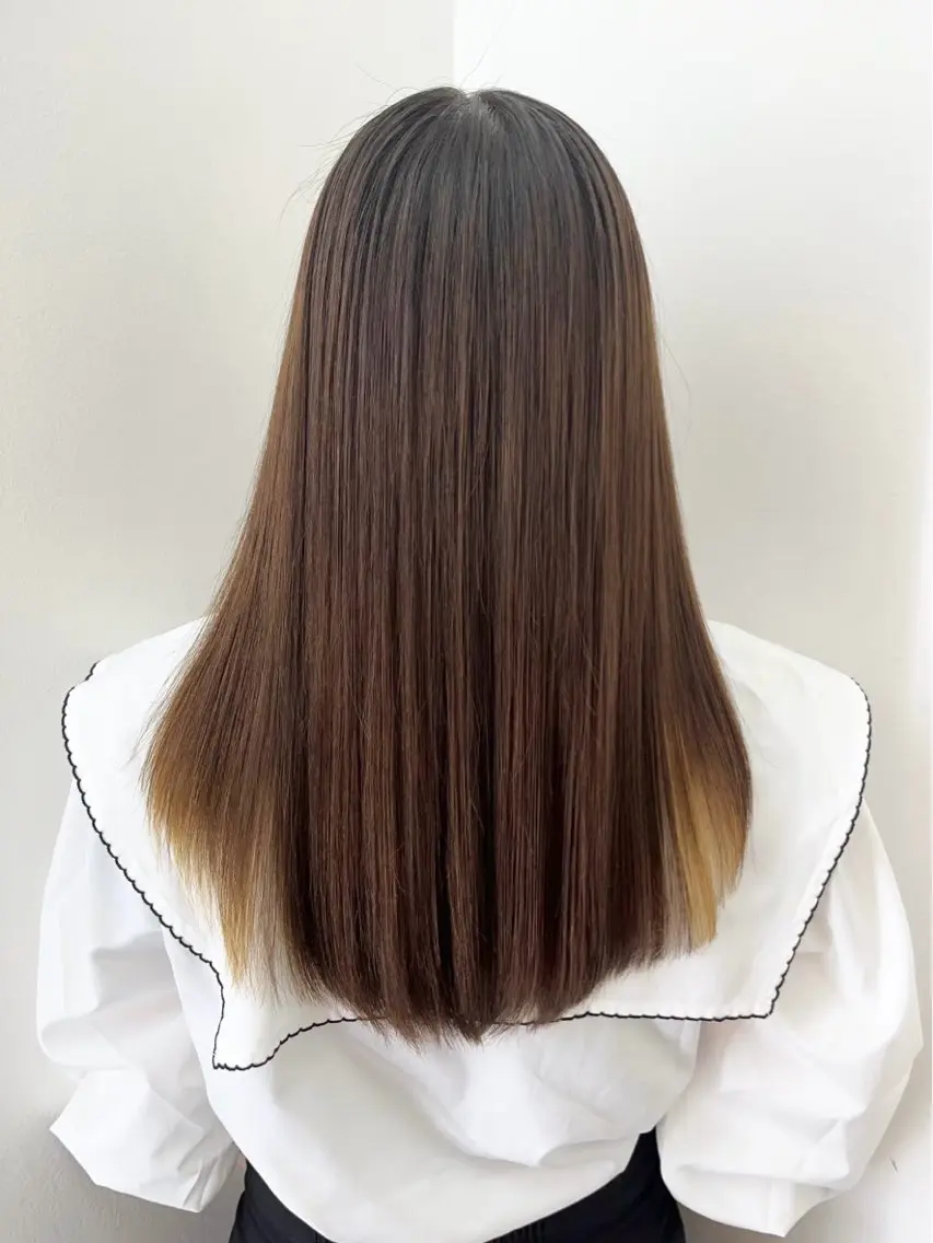 ロング カラー 髪質改善 酸性ストレート カット ヘアカラー トリートメント 岩崎 裕司のヘアスタイル