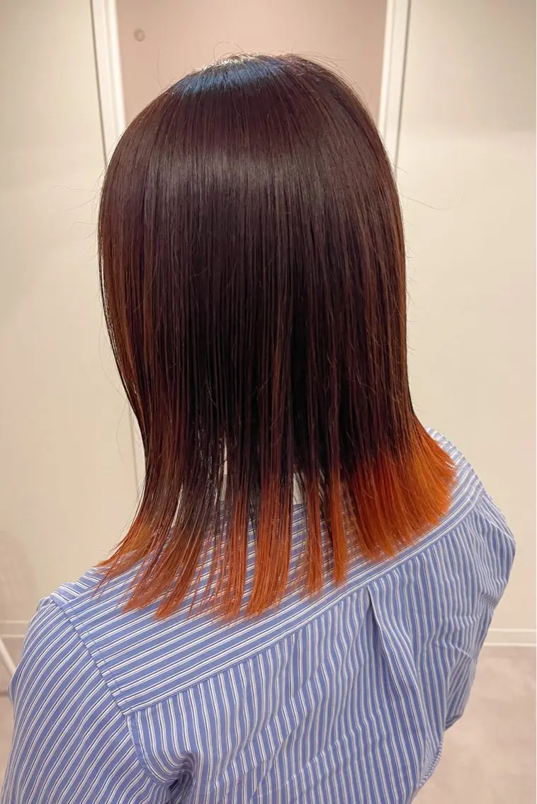 ミディアム カラー オレンジ kyon.hair 韓国カットカラーのヘアスタイル