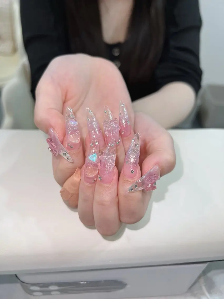 ネイル オーロラネイル ボルドー ブラウン 氷ネイル・うるうるネイル キラキラネイル ハンドネイル Sora  Nail 長さ出し専門店のネイルデザイン