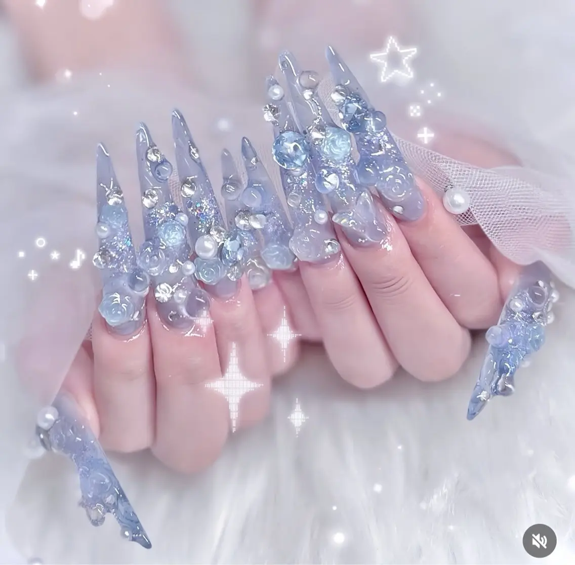 ネイル べっ甲ネイル ブルー 長さ出し フレンチネイル ジェルネイル ハンドネイル Rin Nail 新大久保店のネイルデザイン