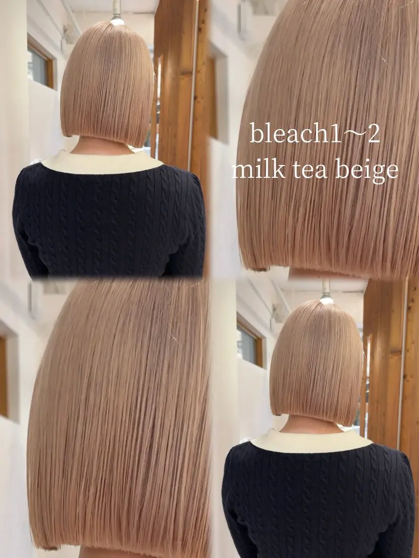 ショート カラー ベージュカラー ブリーチ 透明感カラー ミルクティーベージュ ボブ カット ヘアカラー トリートメント 似合わせボブ/縮毛 /ハイトーン/ひさとのヘアスタイル