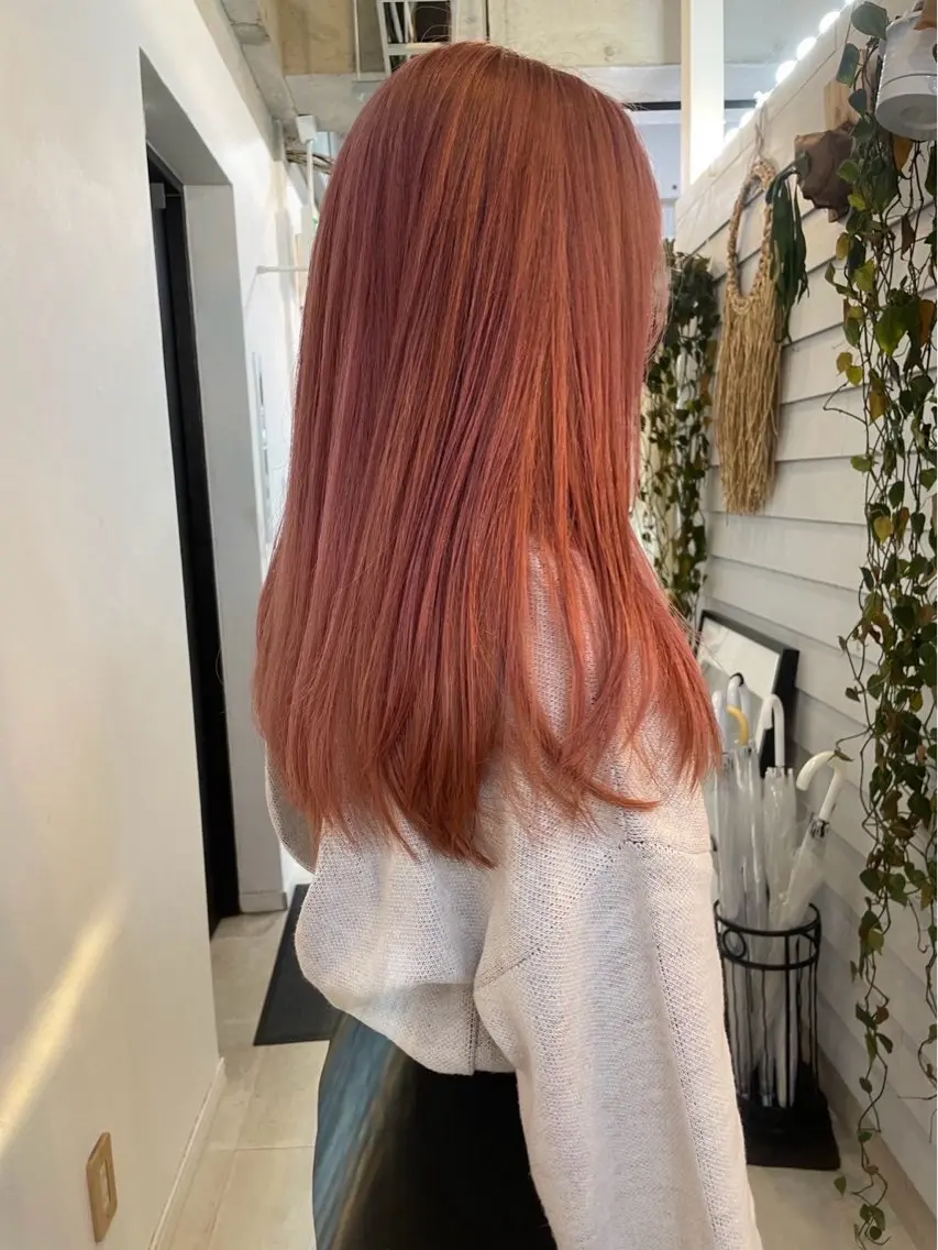 ミディアム カラー オレンジ オレンジピンク ピンクカラー カット ヘアカラー トリートメント GiseL 博多筑紫口店のヘアスタイル