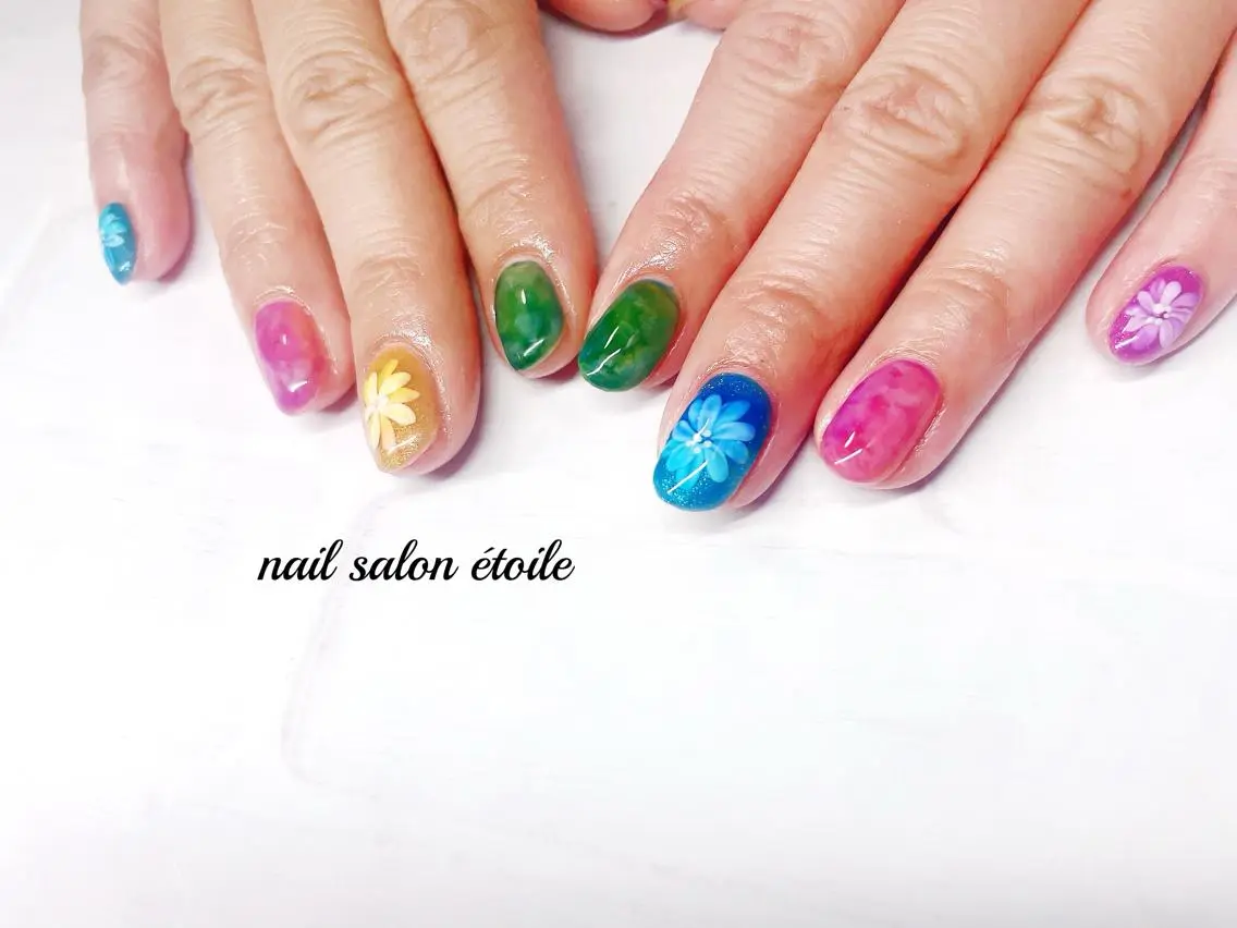 ネイル フラワーネイル ジェルネイル ハンドネイル nail salon étoileのネイルデザイン