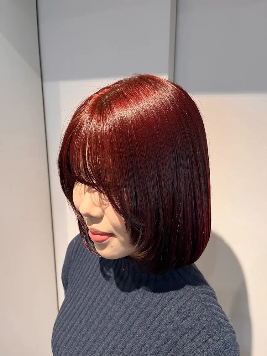ショート カラー ブリーチ ブリーチなしカラー レッドカラー ヘアカラー トリートメント ｵﾀｸ美容師🛍/ 酸性ストレート/艶髪のヘアスタイル