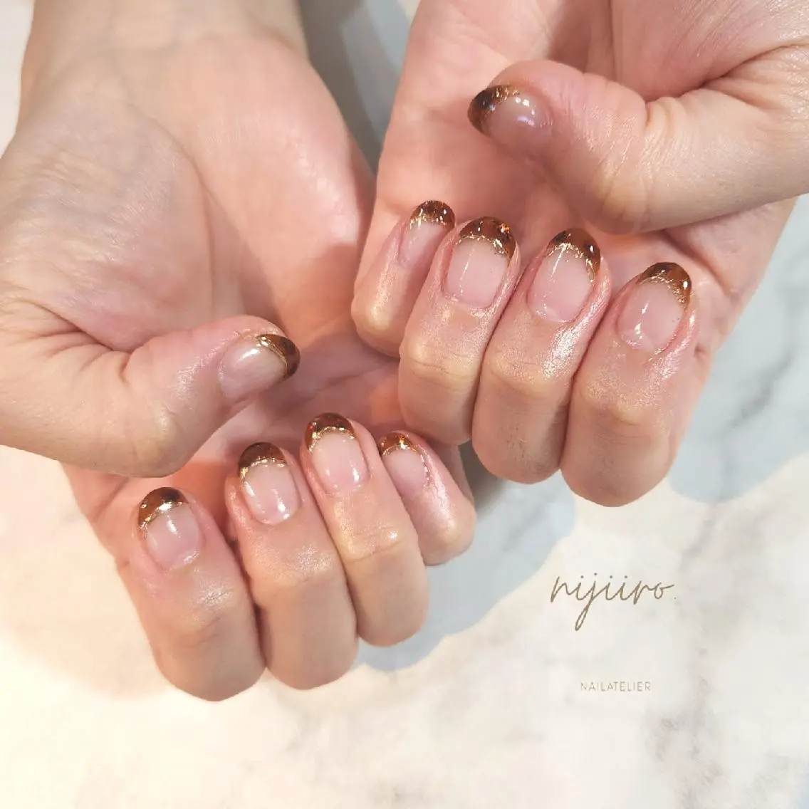 ネイル べっ甲ネイル フレンチネイル ミラーネイル ハンドネイル nijiiro🌈 サトウのネイルデザイン