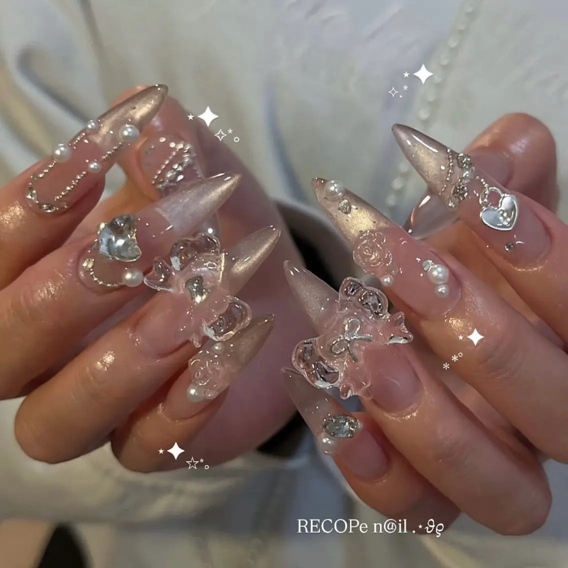 ネイル 長さ出し グラデーション キラキラネイル マグネットネイル ニュアンスネイル ハンドネイル Lee Nails チップ長さだし専門店のネイルデザイン