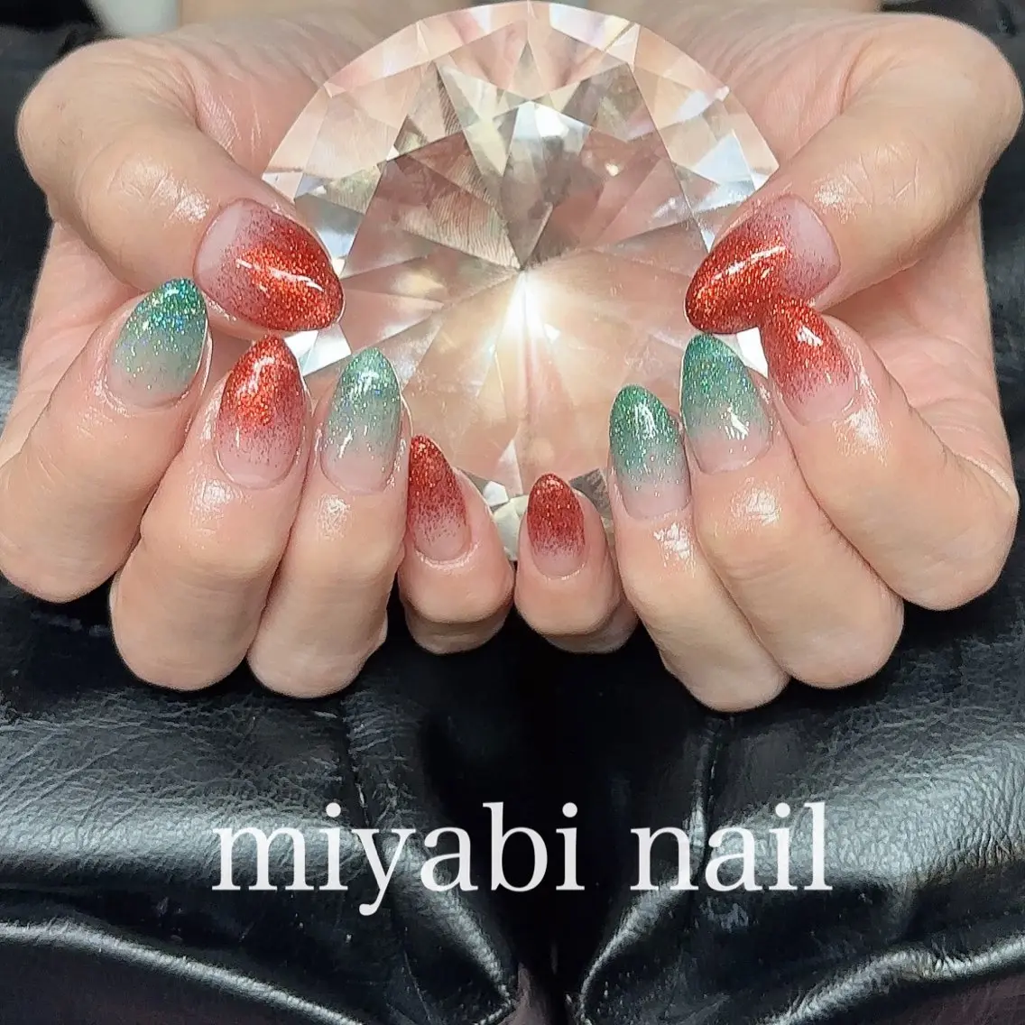 ネイル ジェルネイル グラデーション グリーン ラメ(グリッター) ラメグラデーション miyabi nail 桂川駅近くのネイルデザイン