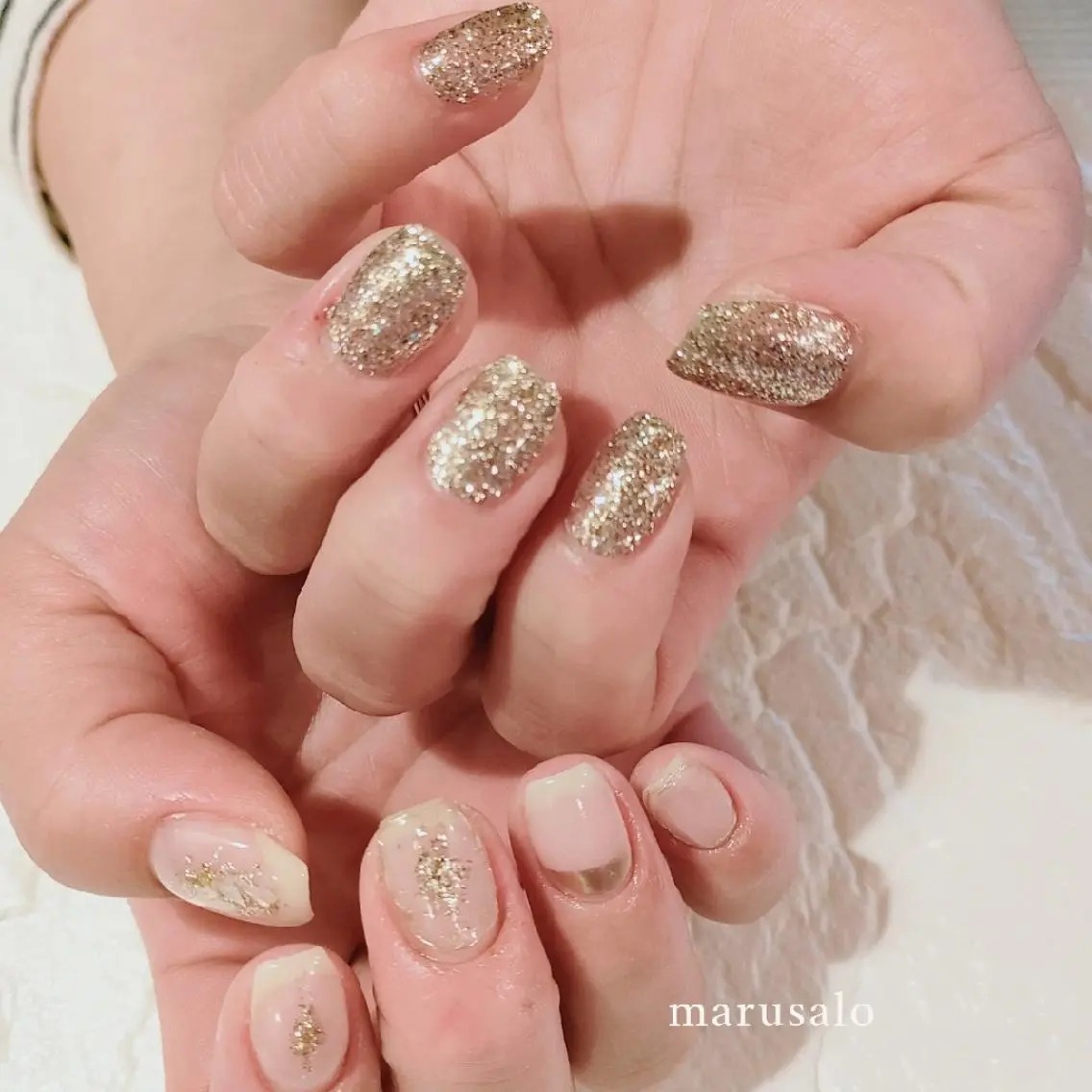 ネイル ラメ(グリッター) ミラーネイル ニュアンスネイル 夏ネイル ハンドネイル marusalo nailのネイルデザイン