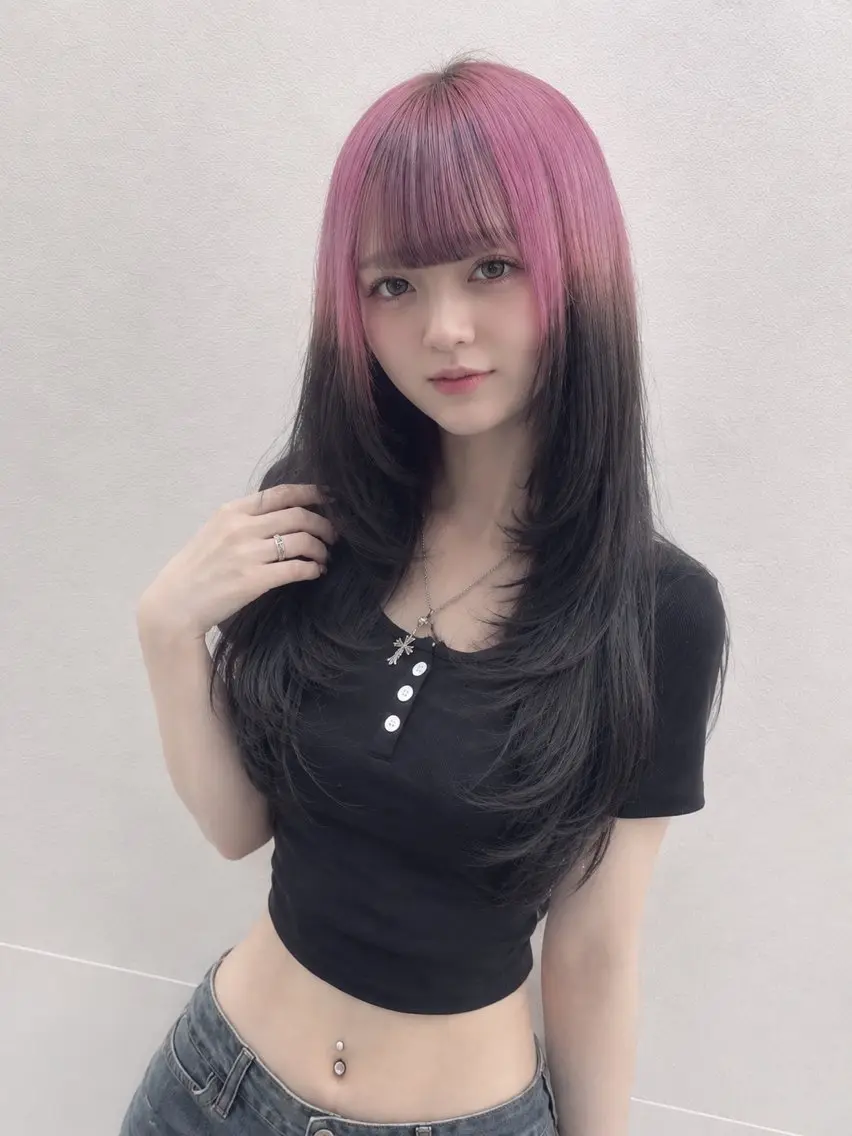 ロング カラー ヘアアレンジ レイヤーカット ヘアカラー トリートメント ヘッドスパ ヘアセット 韓国レイヤーカット /韓国トレンドカラーのヘアスタイル
