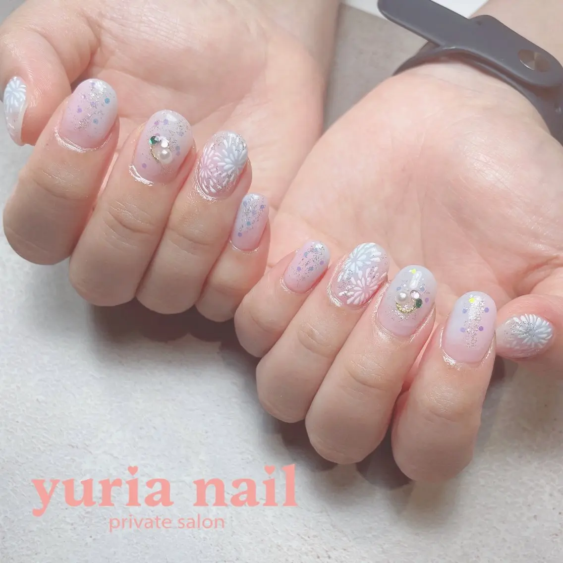 ネイル ブルー ジェルネイル 持ち込み パステルネイル ピンク ハンドネイル 小林 ゆりあのネイルデザイン