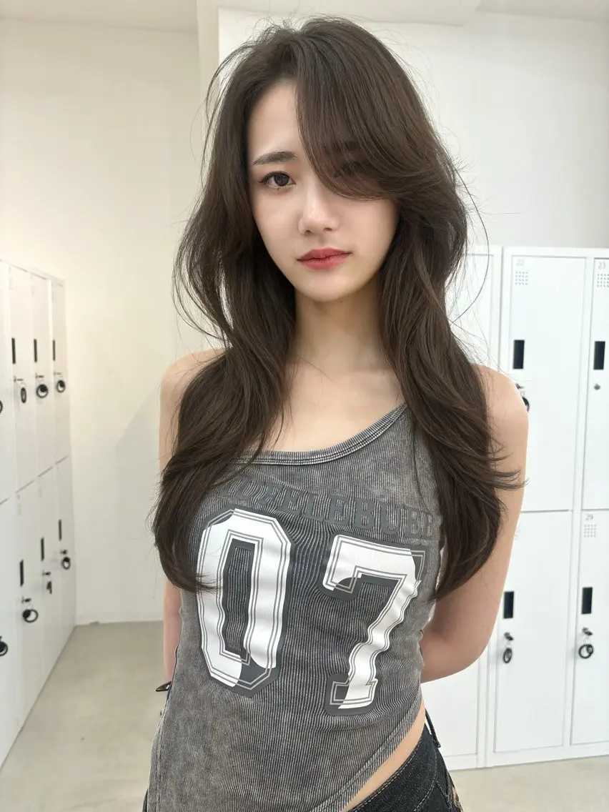 ロング カラー カット ヘアカラー 韓国風レイヤーカット 松葉翔のヘアスタイル