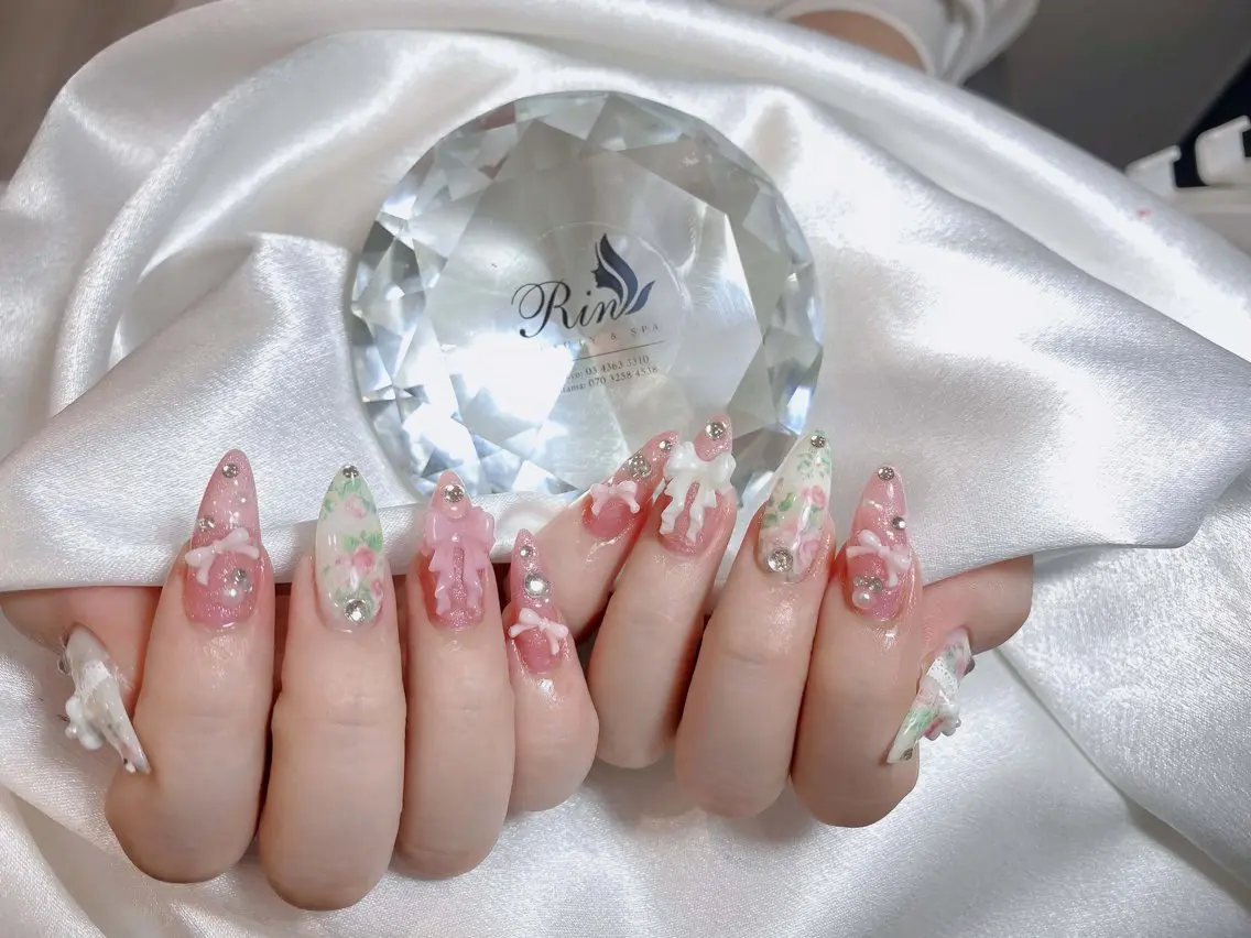 ネイル クリアネイル ドット フットネイル ジェルネイル グリーン ハンドネイル Rin Nail 新大久保店のネイルデザイン