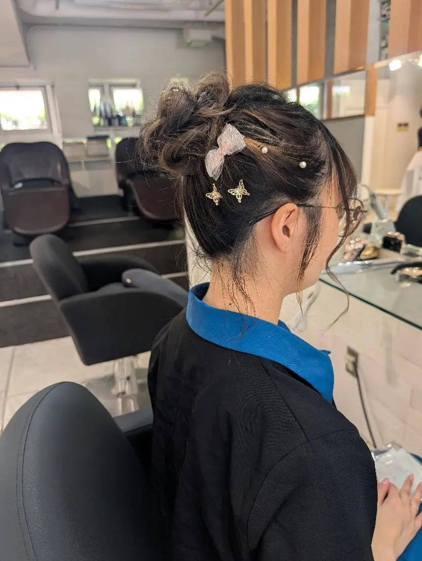 ミディアム カラー ヘアアレンジ 浴衣 大人髪ヘアセット/ 切りたて感なしカットのヘアスタイル