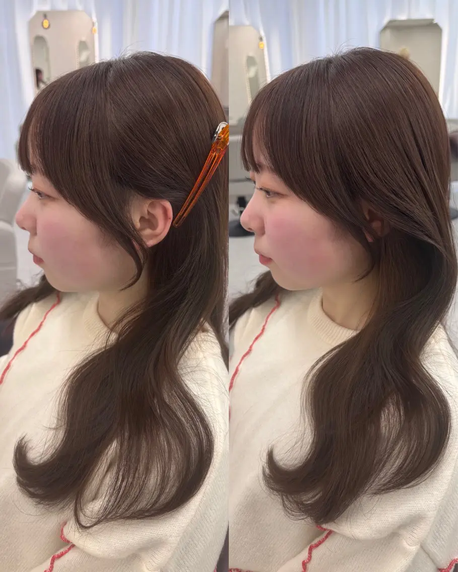 セミロング 韓国風カラー ボブ くびれヘア 顔まわりレイヤー 顔周りカット 韓国ヘア特化🇰🇷 心斎橋【ユリカ】のヘアスタイル