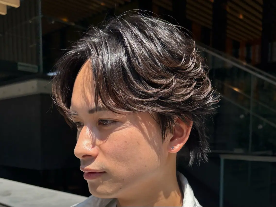 ショート パーマ メンズ カット パーマ フェザーパーマメンズ ピンパーマ京都駅前のヘアスタイル