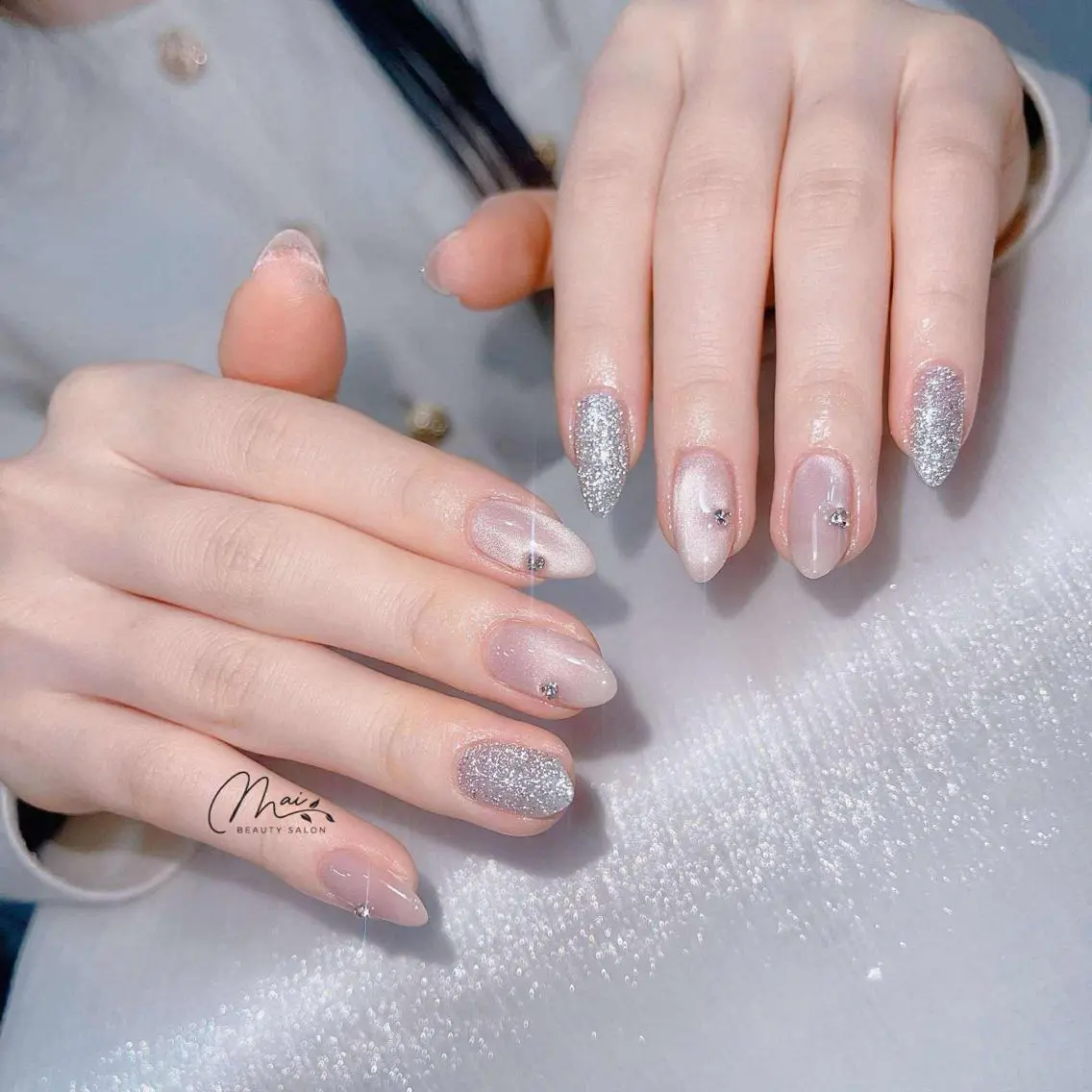 ネイル オーロラネイル 長さ出し フラッシュネイル フレンチネイル ジェルネイル MaiBeauty Niのネイルデザイン