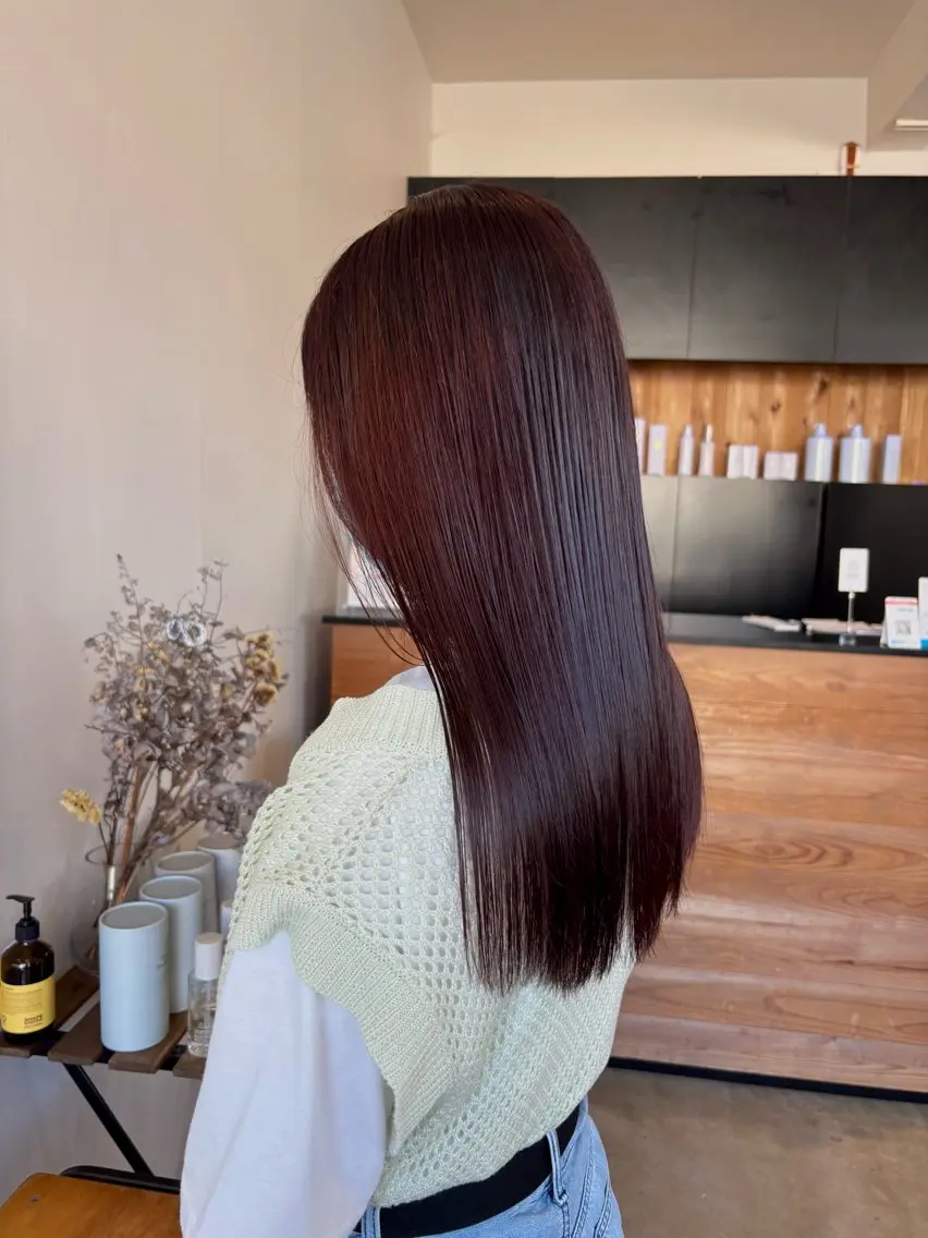 セミロング カラー ブリーチ ブリーチなしカラー レッドカラー カット ヘアカラー plus HAIR いずみのヘアスタイル