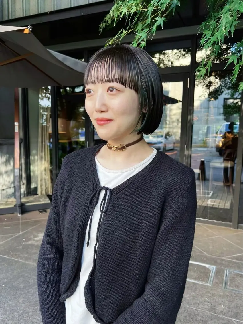 ショート カラー 切りっぱなしボブ 透明感カラー オリーブカラー ボブ ワイドバング メンズヘア/大人男子 /ナチュラルのヘアスタイル