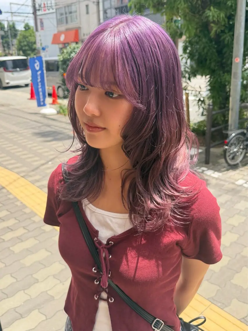 セミロング カラー ブリーチ ラベンダーカラー ヘアカラー トリートメント Karin／ レイヤーブリーチ🥀のヘアスタイル
