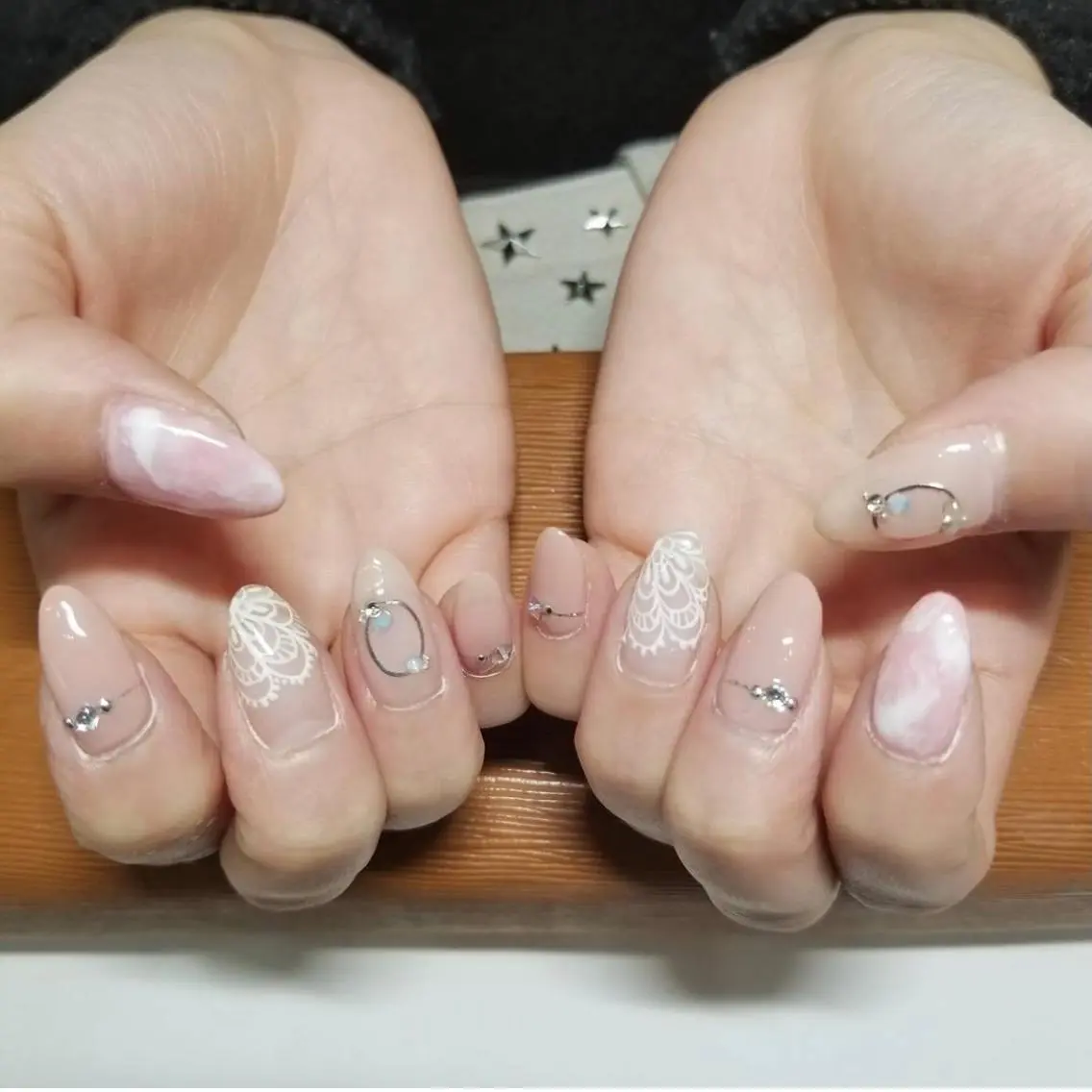 ネイル レース 大理石ネイル(マーブル) ピンク Chérinail 爪のお手入れのネイルデザイン