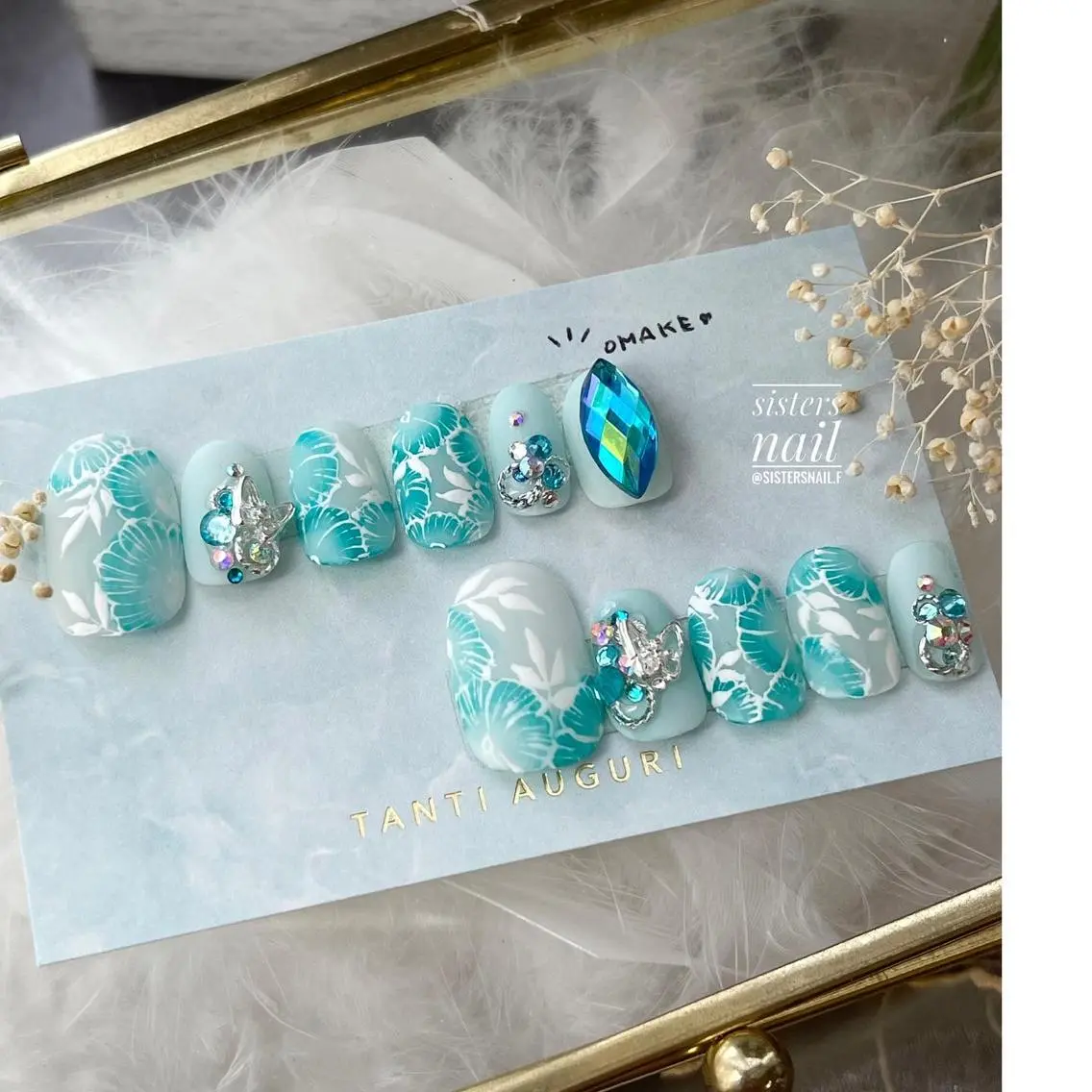 ネイル アートネイル ブルー フラワーネイル ジェルネイル マットネイル sisters nail.fのネイルデザイン