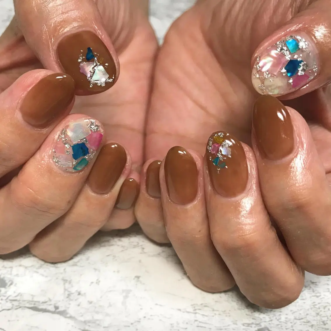 ネイル ブラウン フットネイル ニュアンスネイル シンプルネイル 春ネイル nail fufla ♡yamane♡のネイルデザイン