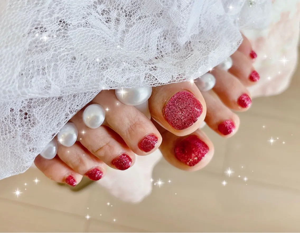 ネイル 赤色 フットネイル FLARE NAIL フレアネイルのネイルデザイン