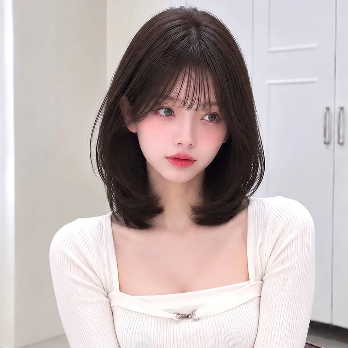 ミディアム カラー ミディアムレイヤー 韓国風ヘア レイヤーカット カット ヘアカラー ミディアムレイヤー/ 顔周り/神山のヘアスタイル