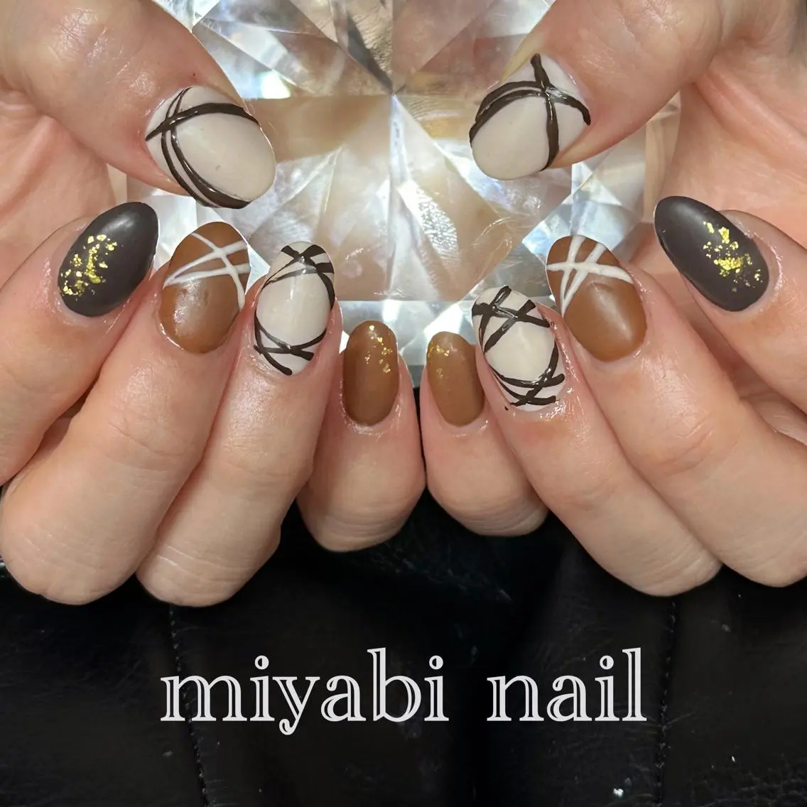 ネイル アートネイル ブラウン ジェルネイル マットネイル 持ち込み ハンドネイル miyabi nail 桂川駅近くのネイルデザイン