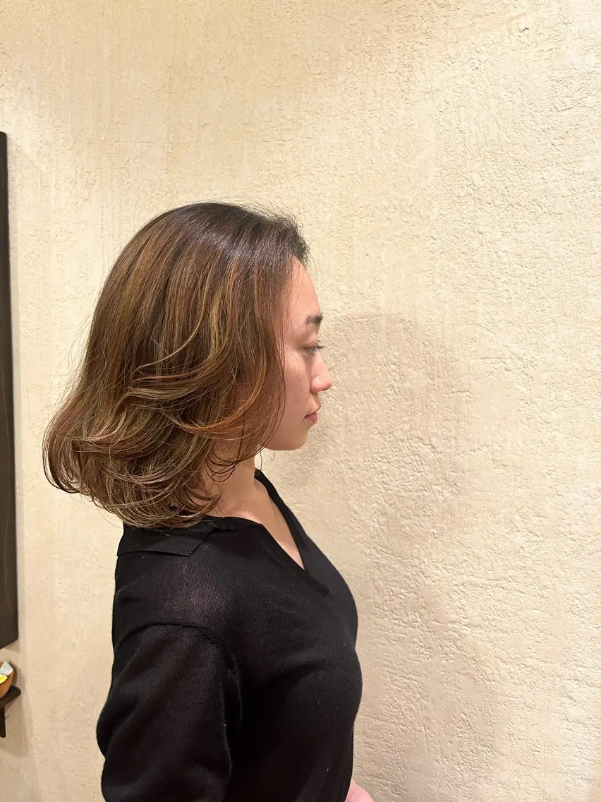 ミディアム パーマ カット トリートメント 押田 野乃花のヘアスタイル