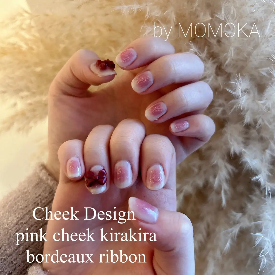 ネイル チークネイル リボン Momo nailsalonのネイルデザイン