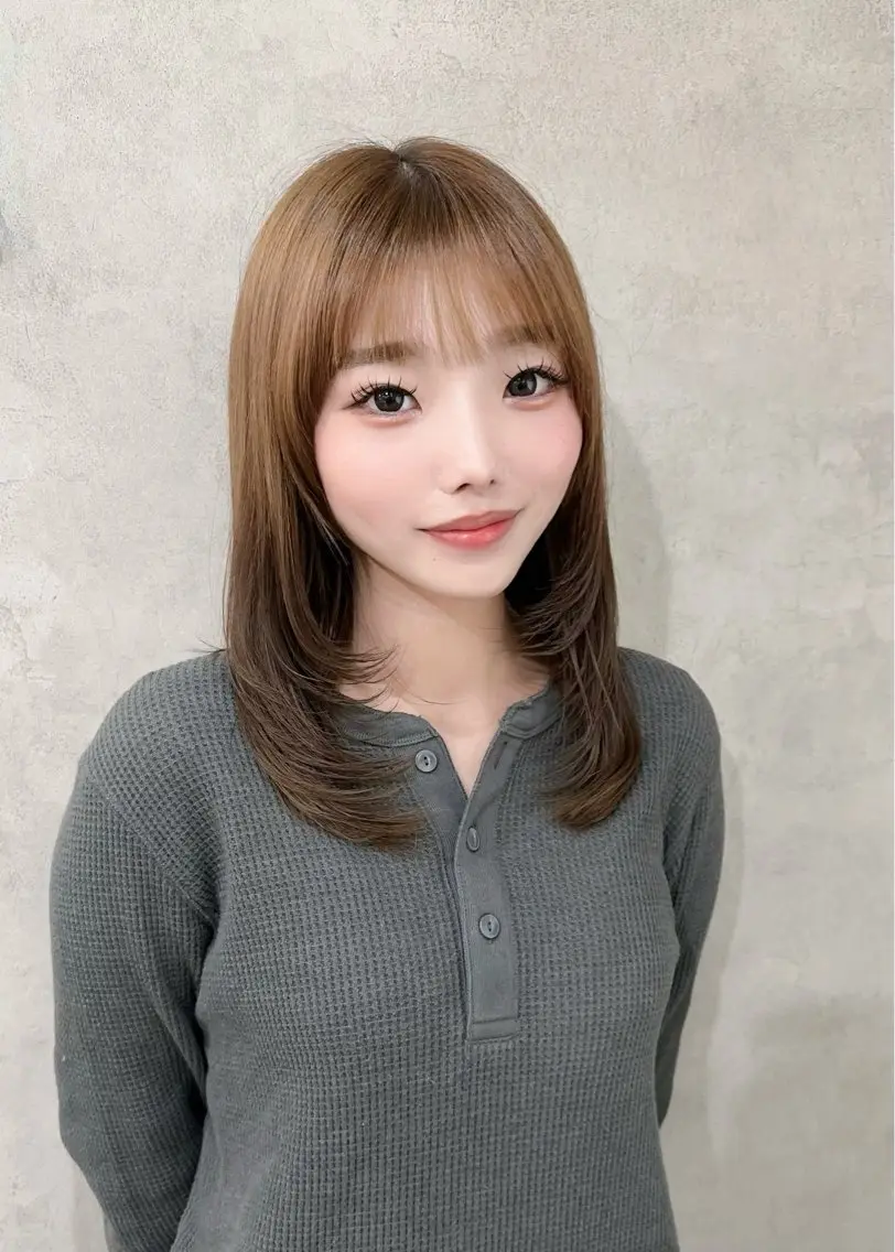 ミディアム カラー ヘアアレンジ ベージュカラー レイヤーカット 境町/透明感カラー/ レイヤー/中茎涼太のヘアスタイル