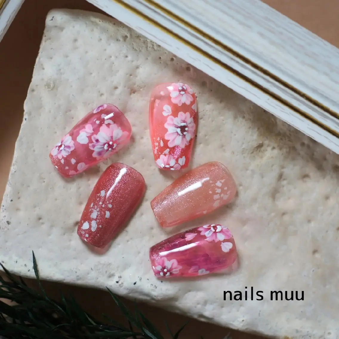ネイル アートネイル 桜ネイル フラワーネイル マグネットネイル ピンク nails muu まゆのネイルデザイン