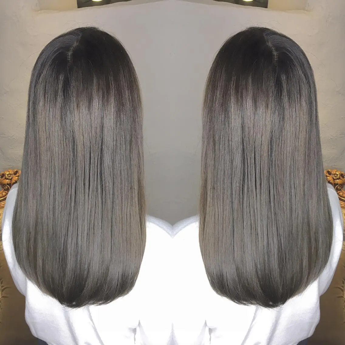 セミロング カラー パーマ ヘアアレンジ ベージュカラー シルバー シルバーベージュ エグチ アキラのヘアスタイル