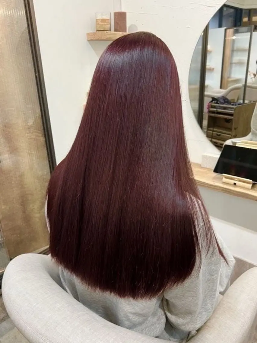 ロング カラー レッドカラー カット ヘアカラー 藤井 隼のヘアスタイル