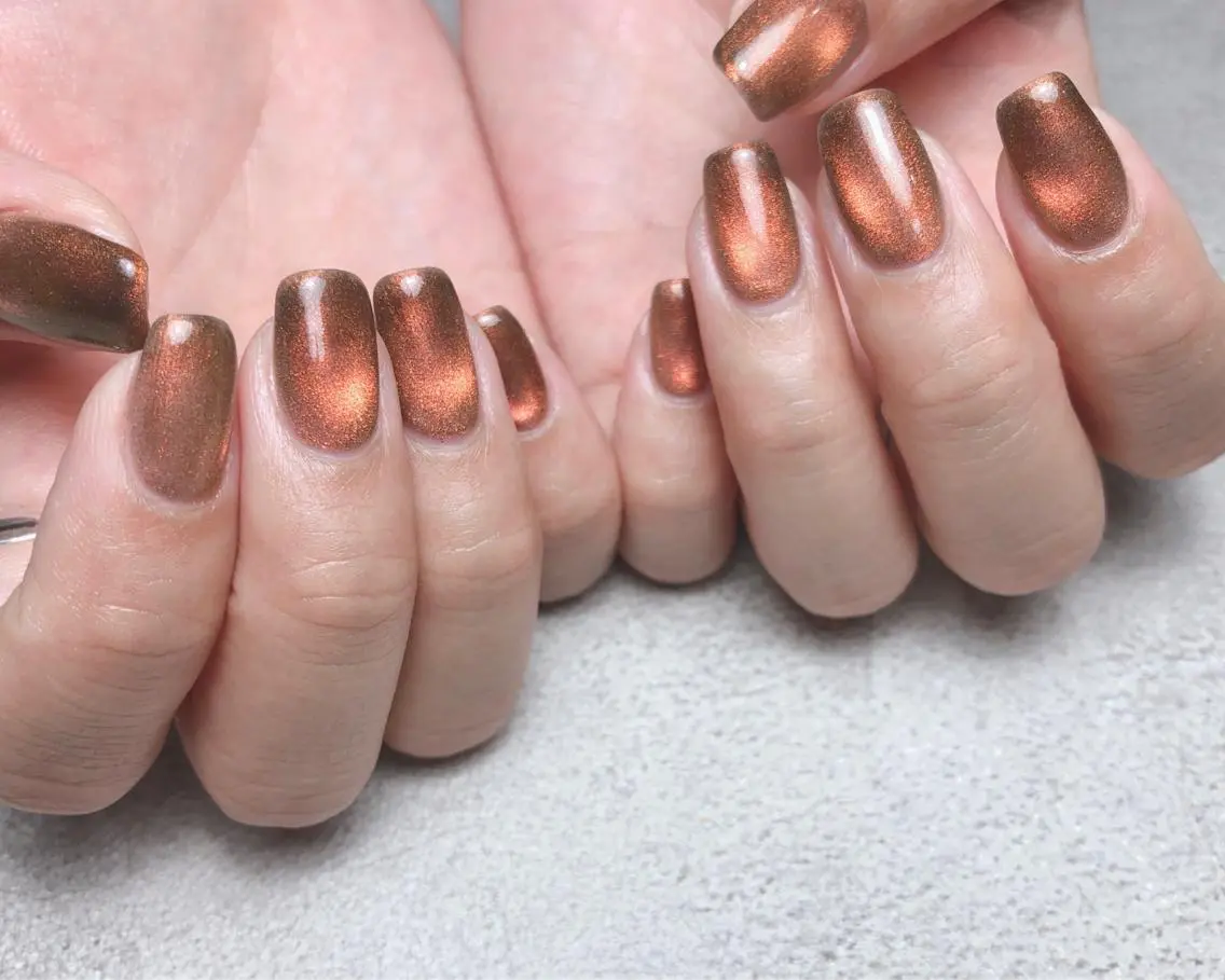 ネイル マグネットネイル オレンジ ハンドネイル saki_ nail heronのネイルデザイン