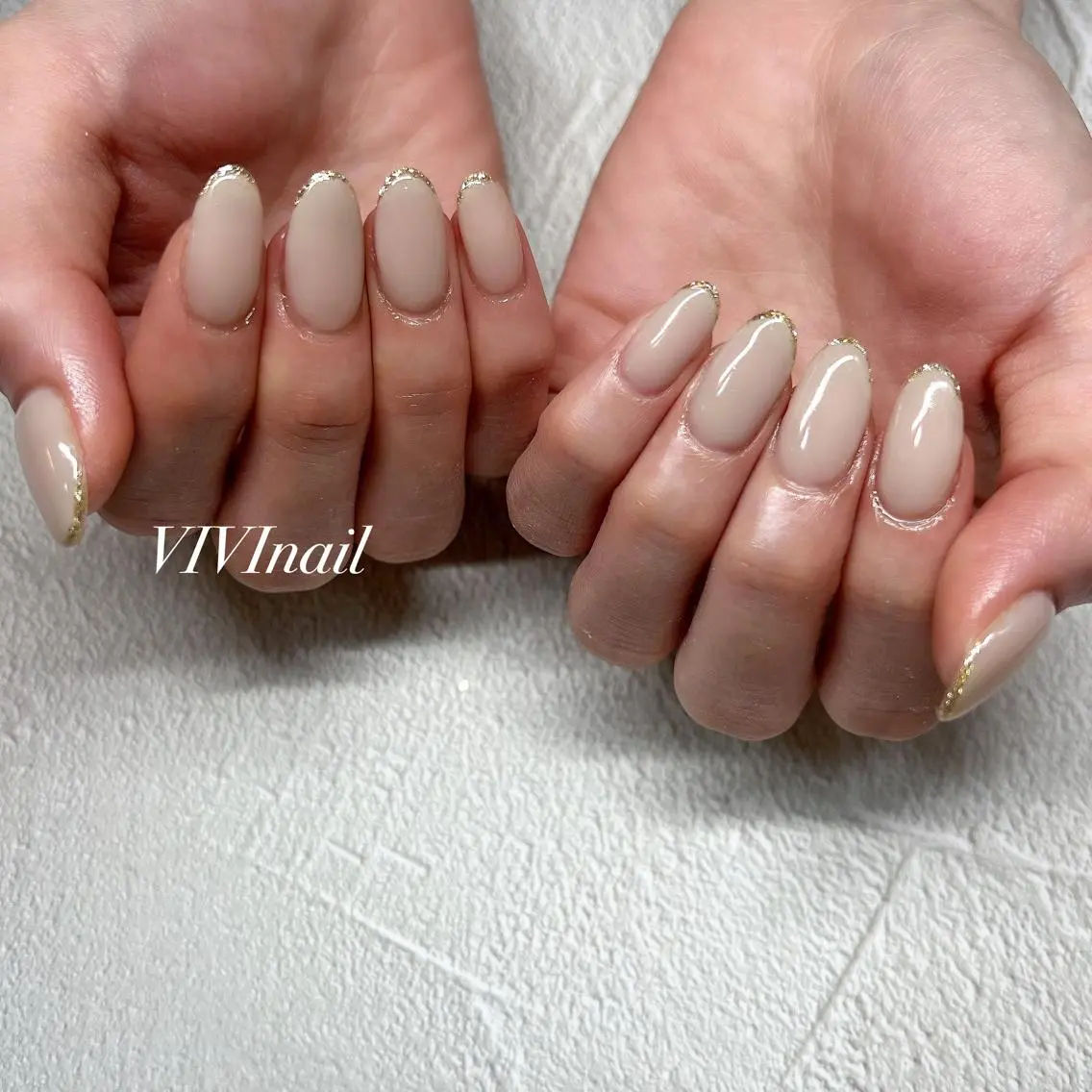 ネイル フレンチネイル ゴールド ラメ(グリッター) シンプルネイル ハンドネイル vivi nailのネイルデザイン